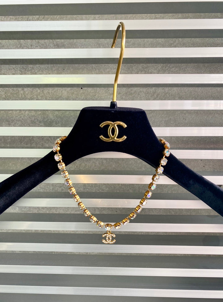 *CHANEL シャネル ココマーク ラインストーンネックレス P17627V