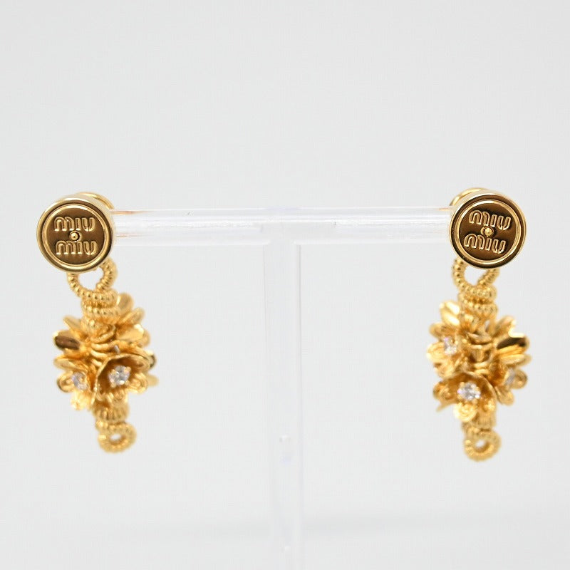 MIUMIU ピアス クリスタル付 フラワー ドロップ