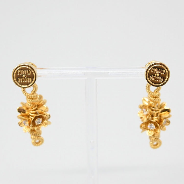MIUMIU ピアス クリスタル付 フラワー ドロップ