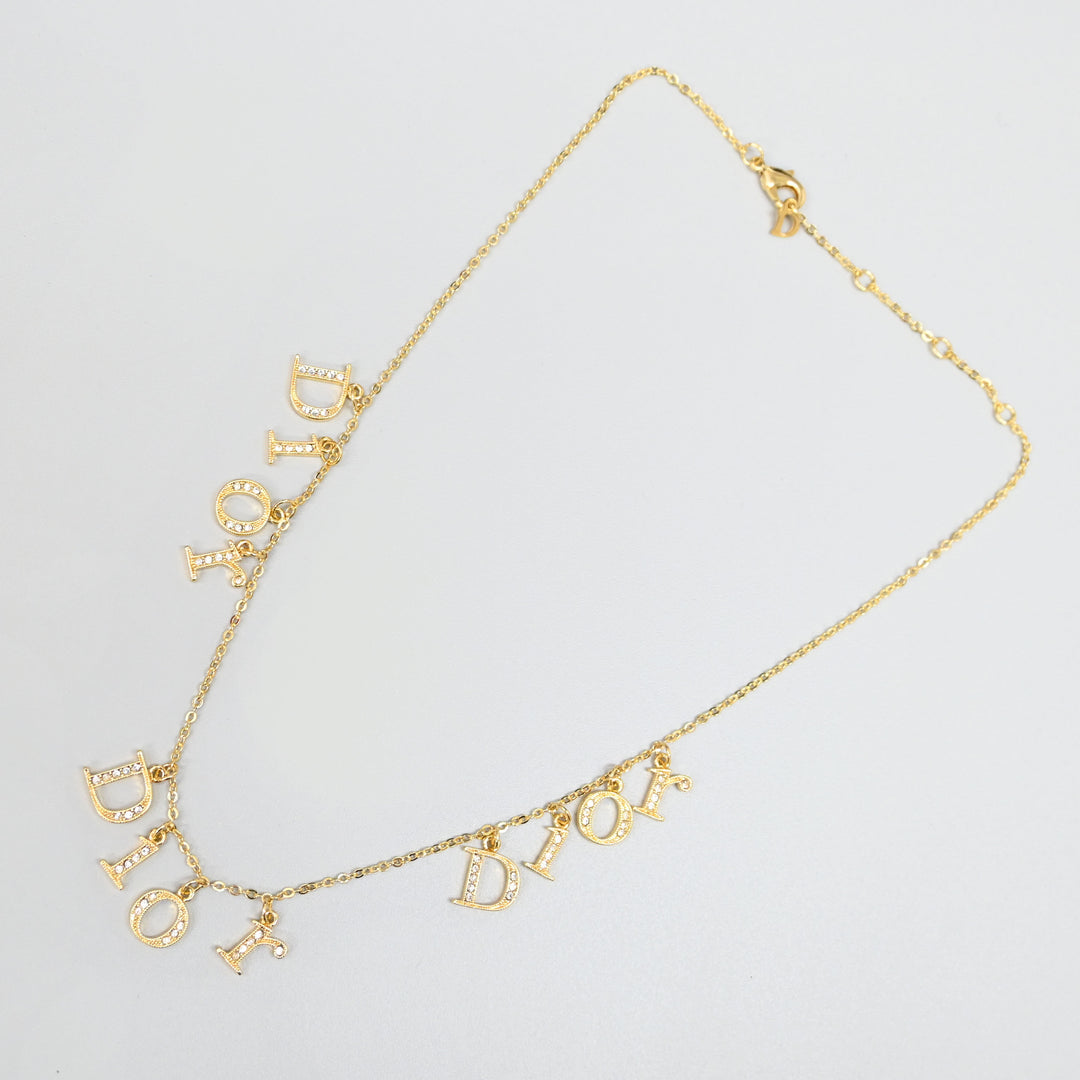 Christian Dior DIOR Logo Line Stone Necklace P44323V