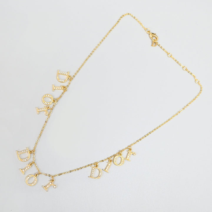 Christian Dior DIOR Logo Line Stone Necklace P44323V