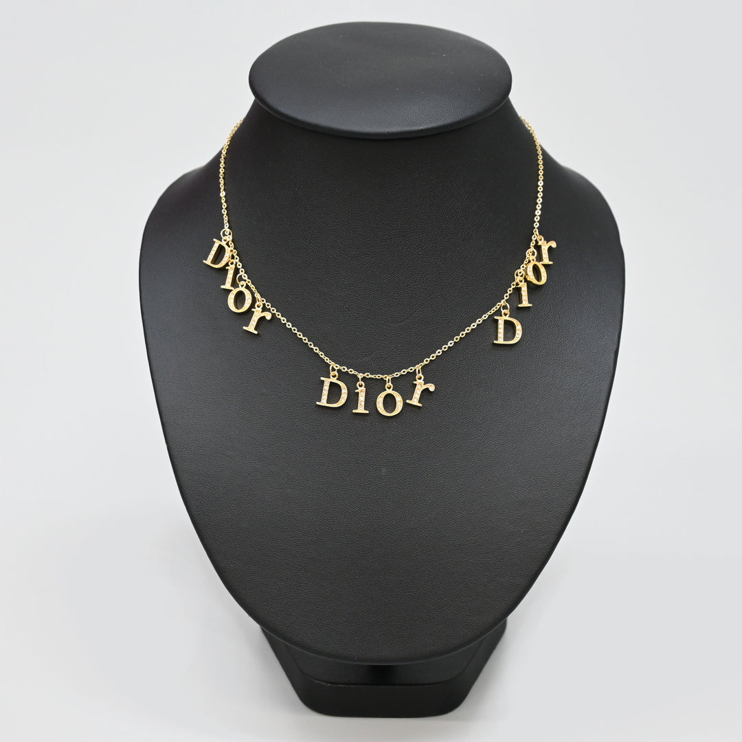 Christian Dior DIOR Logo Line Stone Necklace P44323V