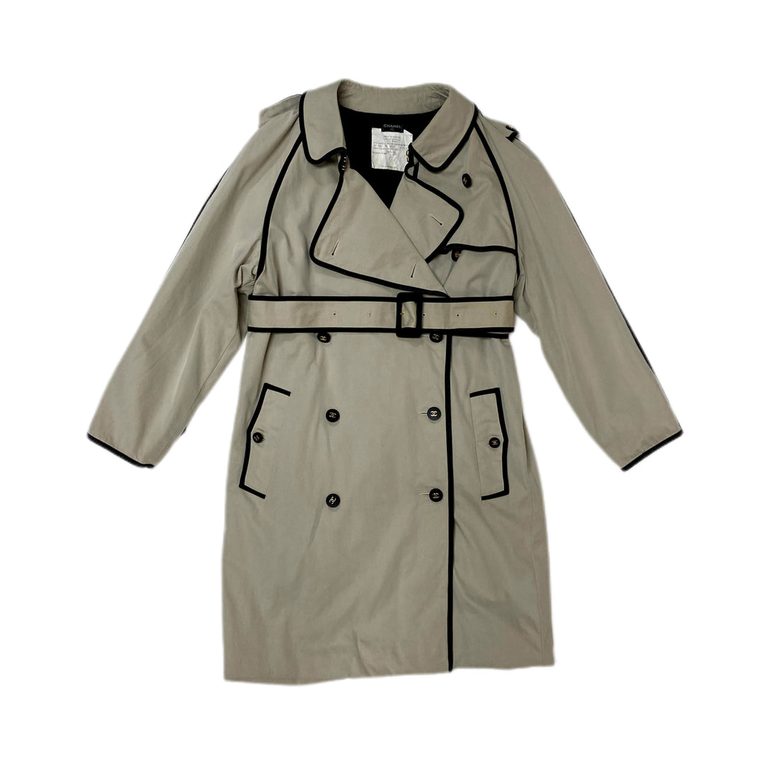 *香奈儿香奈儿苑带Coco Mark Coco Button Piping Crench Coat
