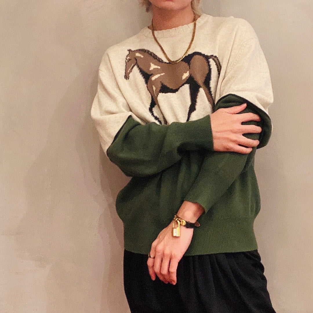 *HERMES エルメス ニット セーター 馬 カシミヤ100％